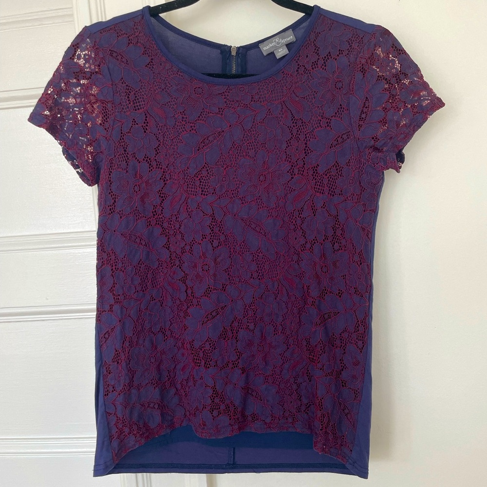 Market & Spruce Hans Crochet Front Mixed Material Top